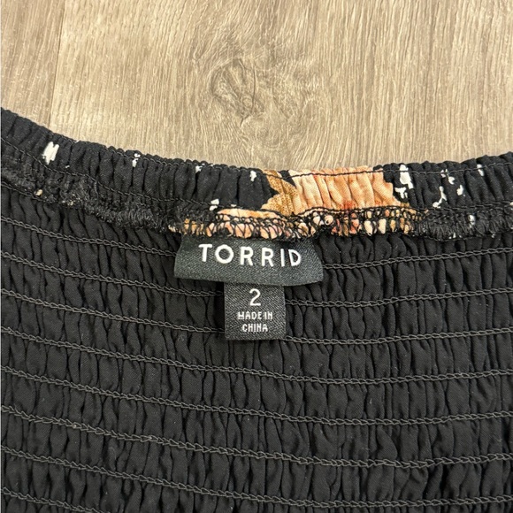 Torrid Blouse Women Size 2X Black Floral Challis Cold Shoulder Boho Chic Top - Picture 6 of 10